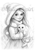Freya and the Seal Pup - Printable grayscale coloring page for adults by Julia Spiri, instant download