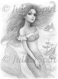 Nerine Mermaid - Printable grayscale coloring page for adults by Julia Spiri, instant download
