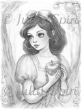 Snow White - Printable grayscale coloring page for adults by Julia Spiri, instant download