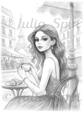 Download "Vacation in Paris" by Julia Spiri. A charming Parisian vacation scene. High-res 300 dpi PDF with 3 versions!