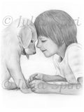 Grayscale Coloring Page, Realistic Portrait of Boy and Dog. Dogs lover - The Art of Julia Spiri