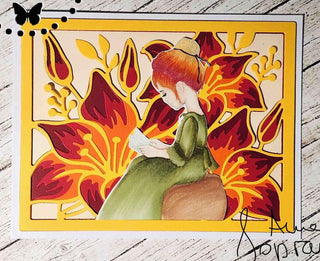 Coloring Page, Vintage Girl read book. Amelie