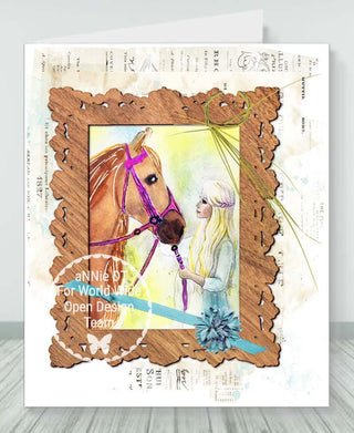 Grayscale Coloring Page, Romantic Girl. Grace and horse