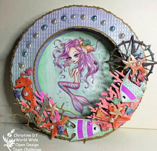 Grayscale Coloring Page, Little Mermaid in Ocean. Oceania Mermaid