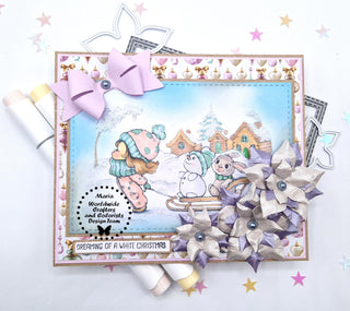 Coloring Page, Girl with Sled in Snow Winter. Sledding is fun - The Art of Julia Spiri