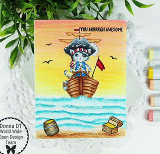 Coloriage, chat pirate dans le bateau. Capitaine chat