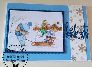 Coloring Page, Girl with Sled in Snow Winter. Sledding is fun