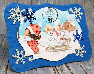 Coloring Page, Girl with Sled in Snow Winter. Sledding is fun