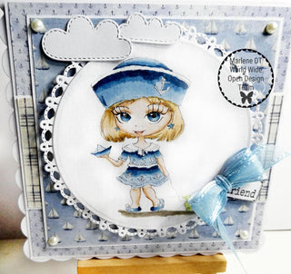 Little Sailor - Grayscale coloring page version 5, printable adult coloring art by Julia Spiri