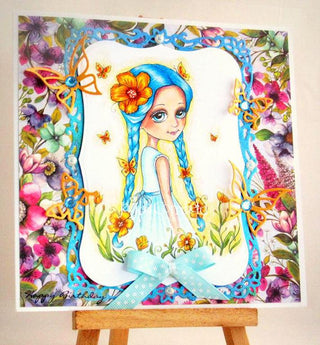 Coloring Page, Summer Girl with flowers. Abigail