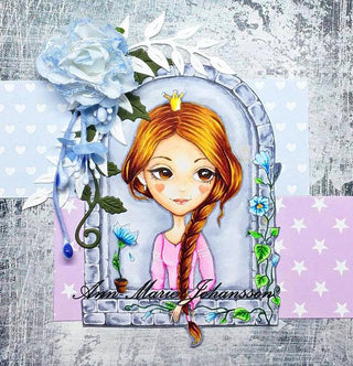 The Princess at the Window - Grayscale coloring page version 3, printable adult coloring art by Julia Spiri
