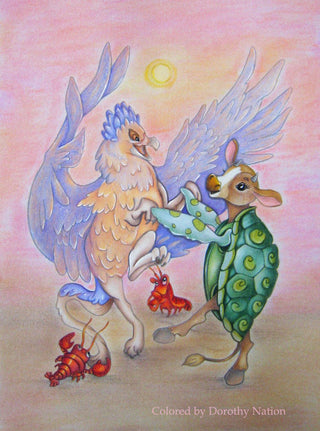 Coloring Page, Alice in Wonderland Creatures. The Gryphon and the Mock Turtle