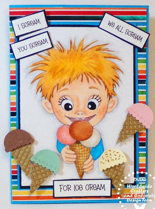 Página para colorear, Kid, Whimsy Boy. ¡Ah, helado!