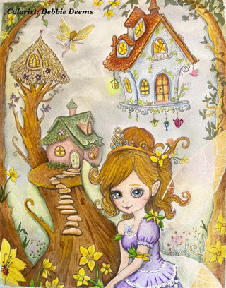 Fairy World - Grayscale coloring page version 4, printable adult coloring art by Julia Spiri
