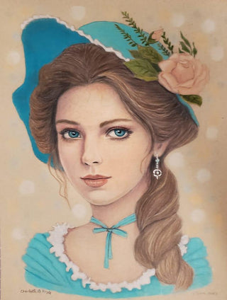 Grayscale Coloring Page, Vintage Girl Portrait. Betty