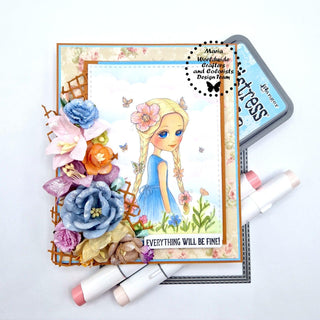 Coloring Page, Summer Girl with flowers. Abigail