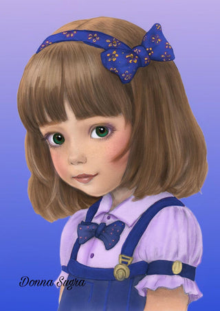 Grayscale Coloring Page, Cute Little Girl Portrait. Maisie