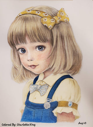 Grayscale Coloring Page, Cute Little Girl Portrait. Maisie