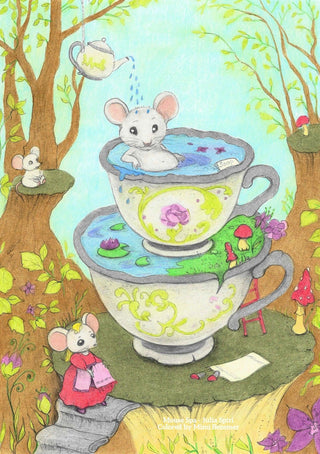 Mouse Spa - Grayscale coloring page version 5, printable adult coloring art by Julia Spiri