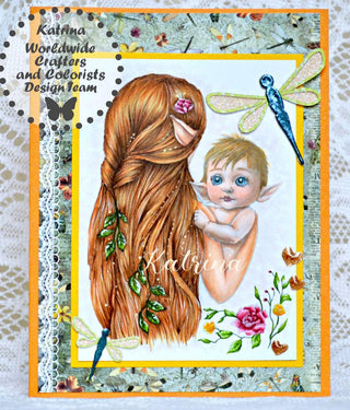 Grayscale Coloring Page, Cute Baby Elf and his Mama. Mama Elf's Loving Embrace