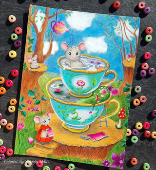 Mouse Spa - High-quality printable art, grayscale coloring page for relaxation