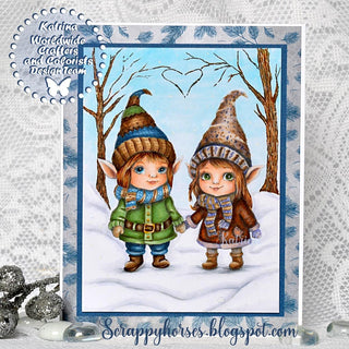Grayscale Coloring Page. Little Gnomes in Winter