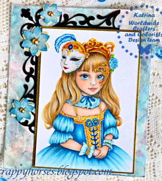 Grayscale Coloring Page, Girl with Mask in Venice. Venetian Reverie