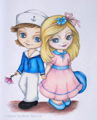 Coloriage, Fantaisie Fille et Garçon. Couple amoureux