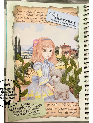 Grayscale Coloring Page. Jenny and her Little Alpaca