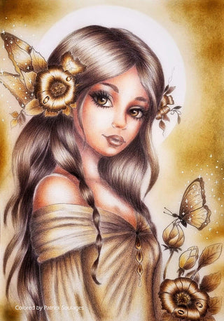 A Fairy's Grace - Grayscale coloring page version 4, printable adult coloring art by Julia Spiri