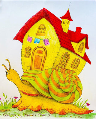 The Snail House - High-quality printable art, grayscale coloring page for relaxation