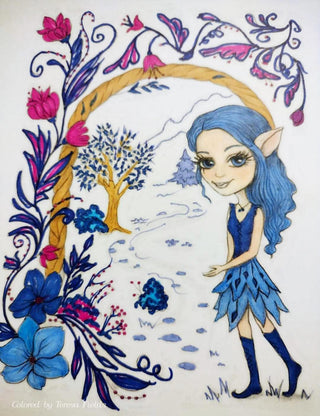 Coloriage, elfe fantaisie. Zèle