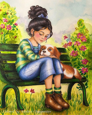 Best Friends Forever - Grayscale coloring page version 4, printable adult coloring art by Julia Spiri