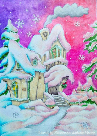 Coloring Page, Fairytale, Winter Home. Winter house