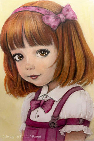 Grayscale Coloring Page, Cute Little Girl Portrait. Maisie