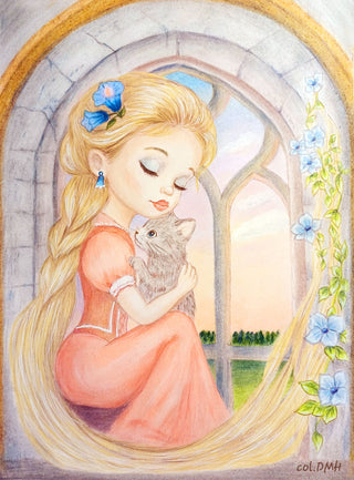 Grayscale Coloring Page, Fairy Tale Princess. Rapunzel