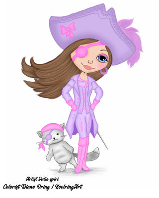 Coloriage, Aventure de Pirate Girl et Cat. Madison