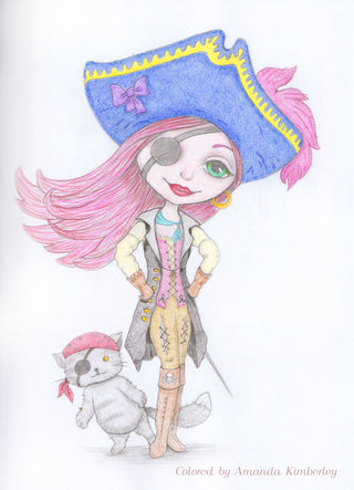 Coloriage, Aventure de Pirate Girl et Cat. Madison