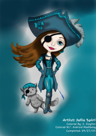 Coloriage, Aventure de Pirate Girl et Cat. Madison