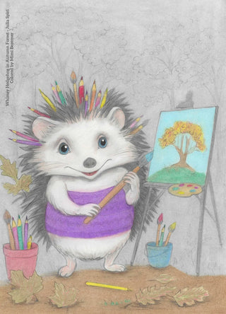 Hedgehog's Plein Air Masterpiece - High-quality printable art, grayscale coloring page for relaxation