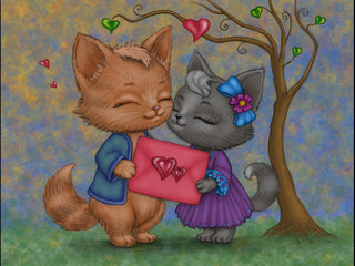 Grayscale Coloring Page. Kittens in Love with a Love Letter. Whiskers in Love