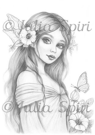 A Fairy's Grace - Grayscale light version, ideal for delicate blending, printable art
