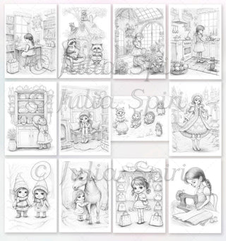 Adult Coloring Postcards Set - Artist's Edition. Cozy Corners and Cute Characters. 1 part