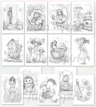 Adult Coloring Postcards Set - Artist's Edition. Cozy Corners and Cute Characters. 2 part