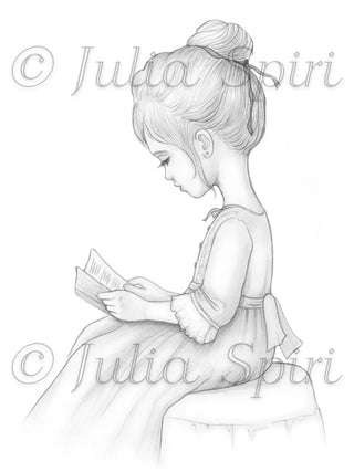 Amelie - Printable grayscale coloring page for adults by Julia Spiri, instant download