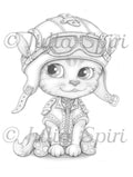 Aviator Cat - Printable grayscale coloring page for adults by Julia Spiri, instant download
