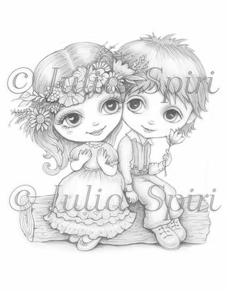 Coloring Pages, Boy & Girl in Love. Be my Valentine - The Art of Julia Spiri