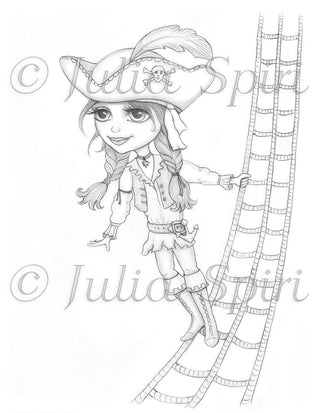 Bertha - Printable grayscale coloring page for adults by Julia Spiri, instant download
