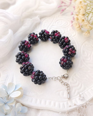 Handmade polymer clay blackberry bracelet on stainless steel chain by Julia Spiri