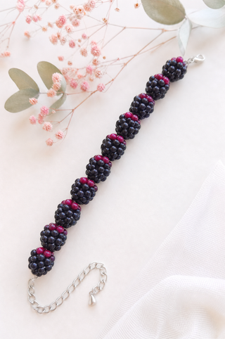 Handmade polymer clay blackberry bracelet on stainless steel chain by Julia Spiri